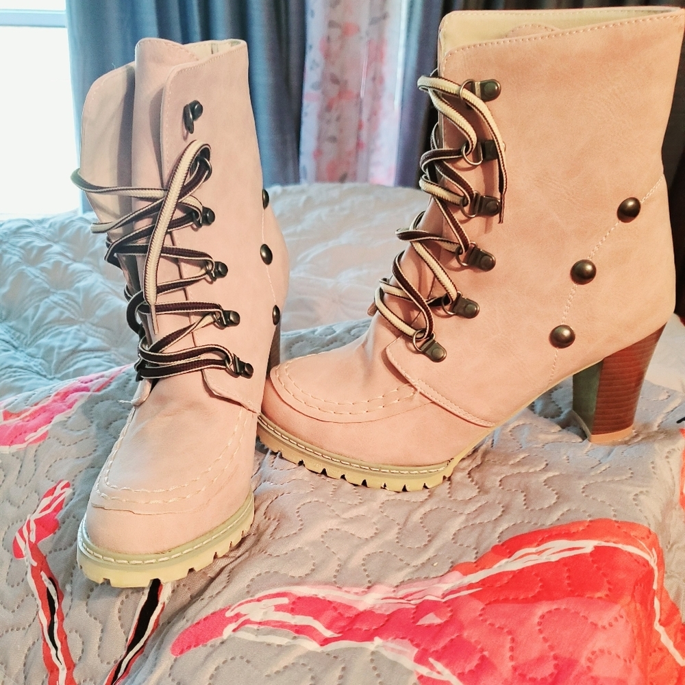 Pale Pink Faux Suede Boots